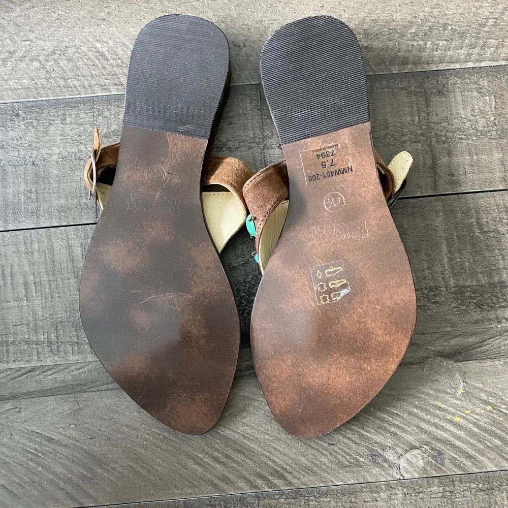 Naughty Monkey Womens Brown Beaded Thong Sandals Boho Multi-Color Sz 7.5 Hippie